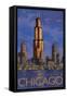 Chicago, Illinois, View of the Skyline-Lantern Press-Framed Stretched Canvas