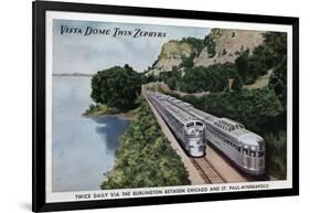 Chicago, Illinois - Vista Dome Twin Zephers Railroad-Lantern Press-Framed Art Print