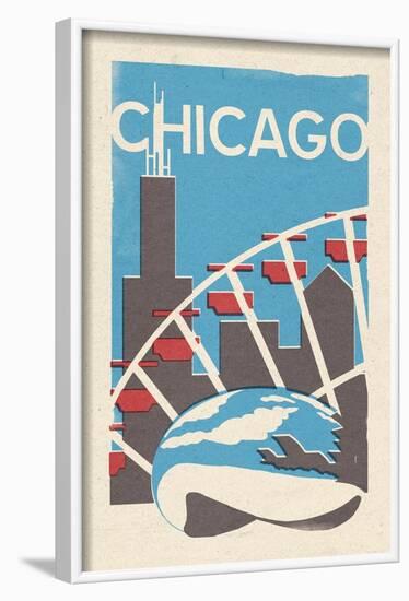 Chicago, Illinois - Woodblock-Lantern Press-Framed Art Print