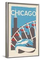 Chicago, Illinois - Woodblock-Lantern Press-Framed Art Print