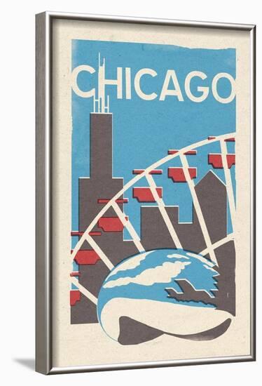 Chicago, Illinois - Woodblock-Lantern Press-Framed Art Print