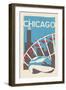 Chicago, Illinois - Woodblock-Lantern Press-Framed Art Print