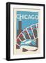 Chicago, Illinois - Woodblock-Lantern Press-Framed Art Print