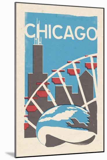 Chicago, Illinois - Woodblock-Lantern Press-Mounted Art Print