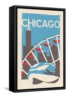 Chicago, Illinois - Woodblock-Lantern Press-Framed Stretched Canvas