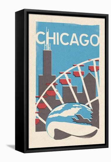 Chicago, Illinois - Woodblock-Lantern Press-Framed Stretched Canvas