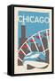 Chicago, Illinois - Woodblock-Lantern Press-Framed Stretched Canvas