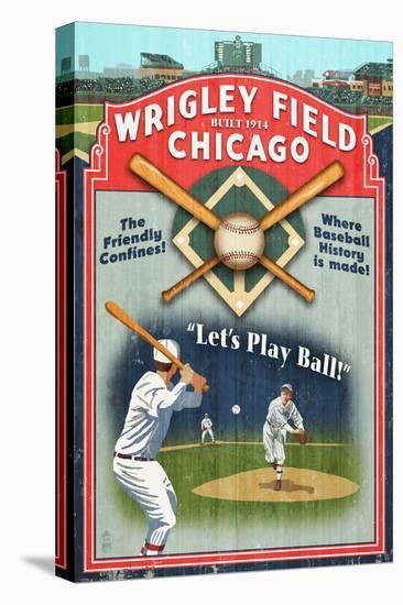 Chicago, Illinois - Wrigley Field Vintage Sign-Lantern Press-Stretched Canvas