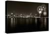 Chicago Lakefront Skyline With Fireworks BW-Steve Gadomski-Stretched Canvas