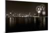 Chicago Lakefront Skyline With Fireworks BW-Steve Gadomski-Mounted Photographic Print
