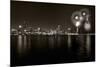 Chicago Lakefront Skyline With Fireworks BW-Steve Gadomski-Mounted Photographic Print