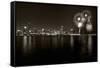 Chicago Lakefront Skyline With Fireworks BW-Steve Gadomski-Framed Stretched Canvas