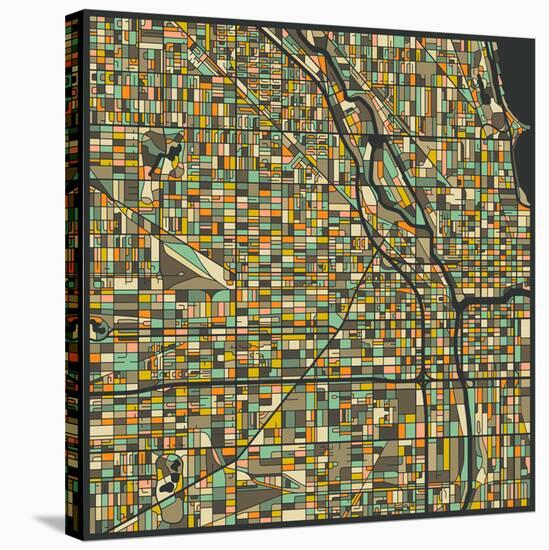 Chicago Map-Jazzberry Blue-Stretched Canvas