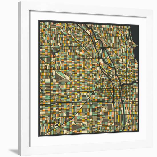 Chicago Map-Jazzberry Blue-Framed Art Print