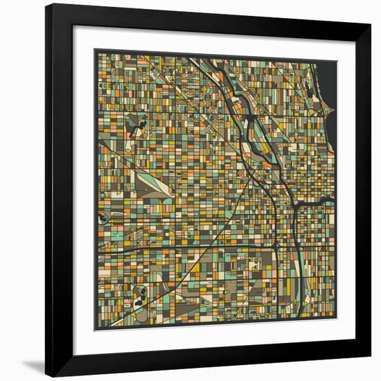 Chicago Map-Jazzberry Blue-Framed Art Print