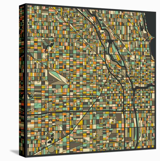 Chicago Map-Jazzberry Blue-Stretched Canvas