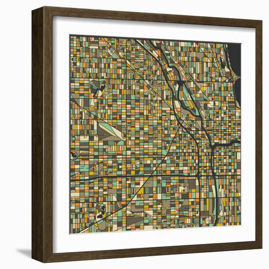 Chicago Map-Blue Jazzberry-Framed Art Print