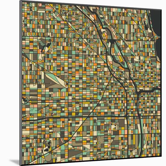 Chicago Map-Blue Jazzberry-Mounted Art Print