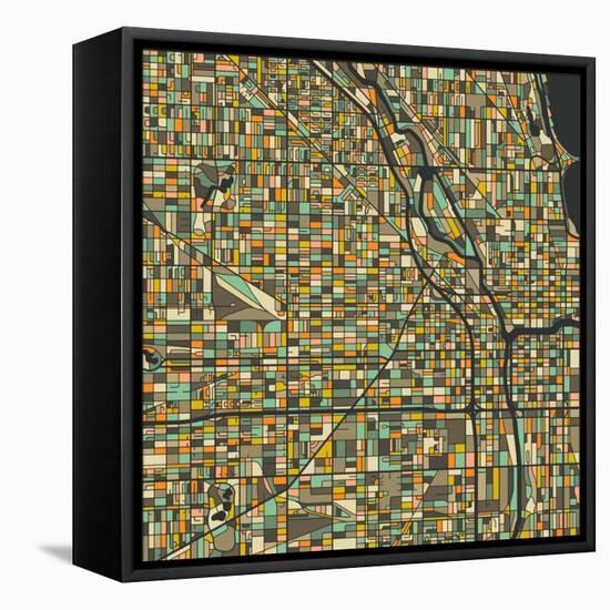 Chicago Map-Blue Jazzberry-Framed Stretched Canvas