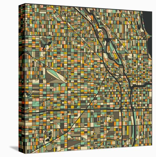 Chicago Map-Blue Jazzberry-Stretched Canvas