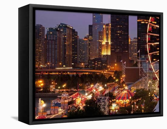 Chicago Navy Pier and Skyline at Night, Chicago, Illinois, Usa-Alan Klehr-Framed Stretched Canvas