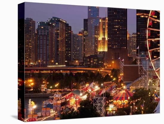 Chicago Navy Pier and Skyline at Night, Chicago, Illinois, Usa-Alan Klehr-Stretched Canvas