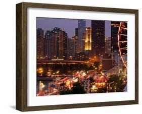 Chicago Navy Pier and Skyline at Night, Chicago, Illinois, Usa-Alan Klehr-Framed Photographic Print