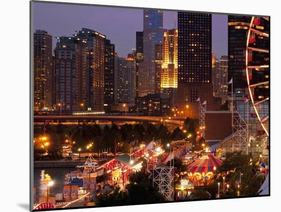 Chicago Navy Pier and Skyline at Night, Chicago, Illinois, Usa-Alan Klehr-Mounted Photographic Print