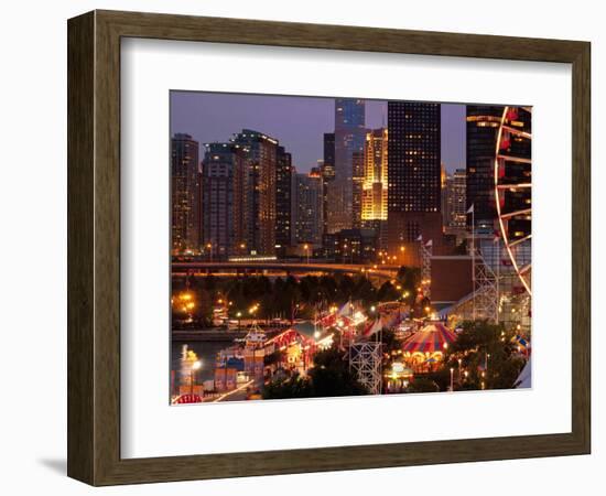 Chicago Navy Pier and Skyline at Night, Chicago, Illinois, Usa-Alan Klehr-Framed Photographic Print