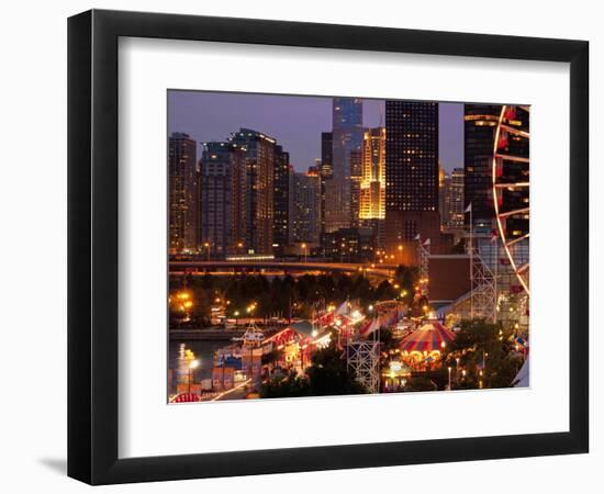 Chicago Navy Pier and Skyline at Night, Chicago, Illinois, Usa-Alan Klehr-Framed Photographic Print