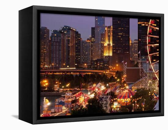 Chicago Navy Pier and Skyline at Night, Chicago, Illinois, Usa-Alan Klehr-Framed Stretched Canvas