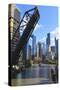 Chicago River and Downtown Towers, Willis Tower, Chicago, Illinois, USA-Amanda Hall-Stretched Canvas