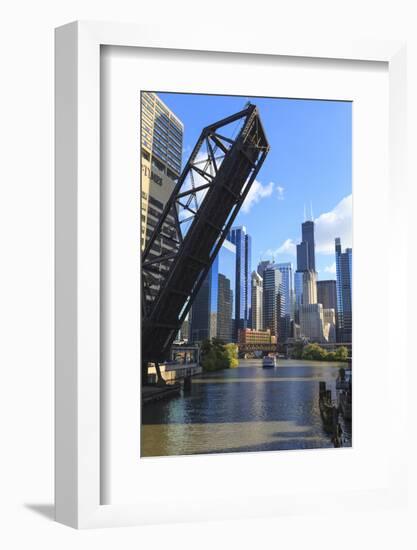 Chicago River and Downtown Towers, Willis Tower, Chicago, Illinois, USA-Amanda Hall-Framed Photographic Print