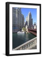 Chicago River and Dusable Bridge with Wrigley Building and Tribune Tower, Chicago, Illinois, USA-Amanda Hall-Framed Photographic Print