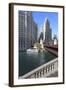 Chicago River and Dusable Bridge with Wrigley Building and Tribune Tower, Chicago, Illinois, USA-Amanda Hall-Framed Photographic Print