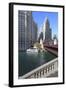 Chicago River and Dusable Bridge with Wrigley Building and Tribune Tower, Chicago, Illinois, USA-Amanda Hall-Framed Photographic Print