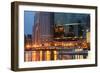 Chicago River and Skyline at Dusk in Summer with Boats-Alan Klehr-Framed Photographic Print