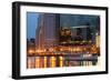 Chicago River and Skyline at Dusk in Summer with Boats-Alan Klehr-Framed Photographic Print