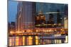 Chicago River and Skyline at Dusk in Summer with Boats-Alan Klehr-Mounted Photographic Print