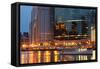 Chicago River and Skyline at Dusk in Summer with Boats-Alan Klehr-Framed Stretched Canvas