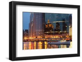 Chicago River and Skyline at Dusk in Summer with Boats-Alan Klehr-Framed Photographic Print