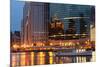 Chicago River and Skyline at Dusk in Summer with Boats-Alan Klehr-Mounted Photographic Print