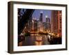 Chicago River and Skyline at Dusk with Boat-Alan Klehr-Framed Photographic Print