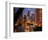 Chicago River and Skyline at Dusk with Boat-Alan Klehr-Framed Photographic Print