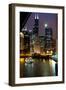 Chicago River and Skyline at Dusk with Boat-Alan Klehr-Framed Photographic Print