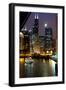 Chicago River and Skyline at Dusk with Boat-Alan Klehr-Framed Photographic Print