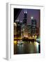 Chicago River and Skyline at Dusk with Boat-Alan Klehr-Framed Photographic Print