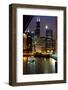 Chicago River and Skyline at Dusk with Boat-Alan Klehr-Framed Photographic Print