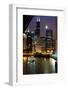 Chicago River and Skyline at Dusk with Boat-Alan Klehr-Framed Photographic Print