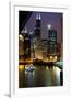 Chicago River and Skyline at Dusk with Boat-Alan Klehr-Framed Photographic Print